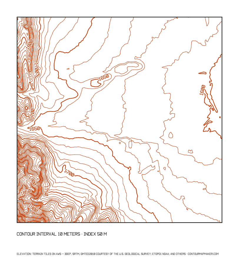 Boulder contours as exported to KML: 10 m contour map of Boulder, Colorado