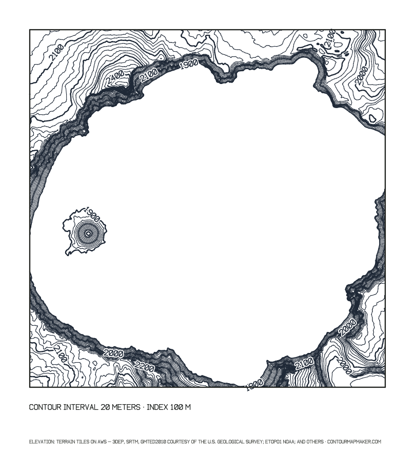 Crater Lake laser-cut layers: 20 m contour map of Crater Lake, Oregon
