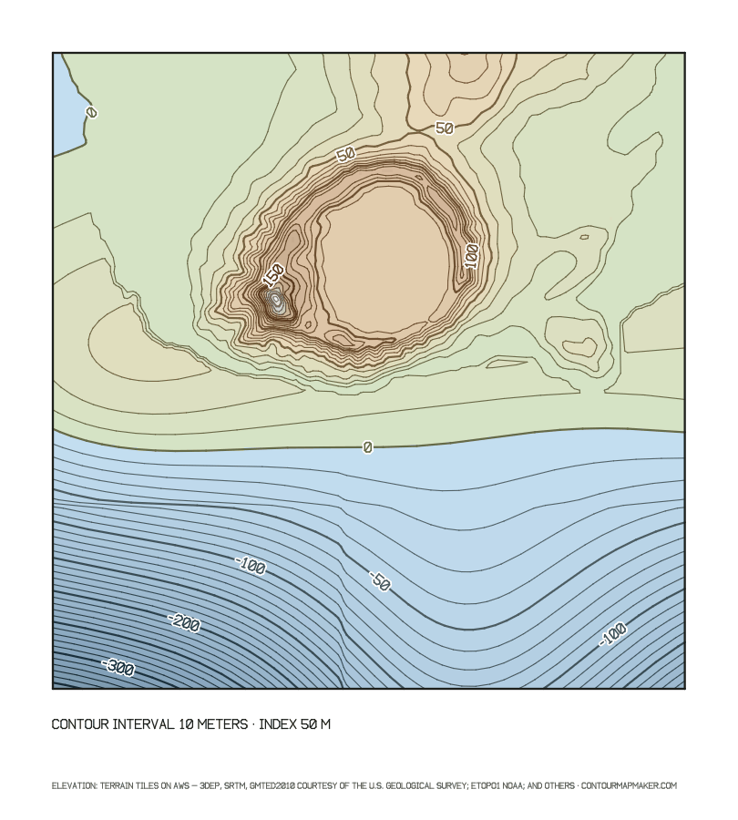 Diamond Head with sea-floor contours: 10 m contour map of Diamond Head, Honolulu, Hawaii
