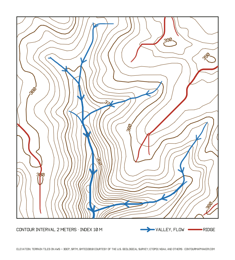 Driftless farm: ridges, valleys and flow: 2 m contour map of Viroqua, Wisconsin