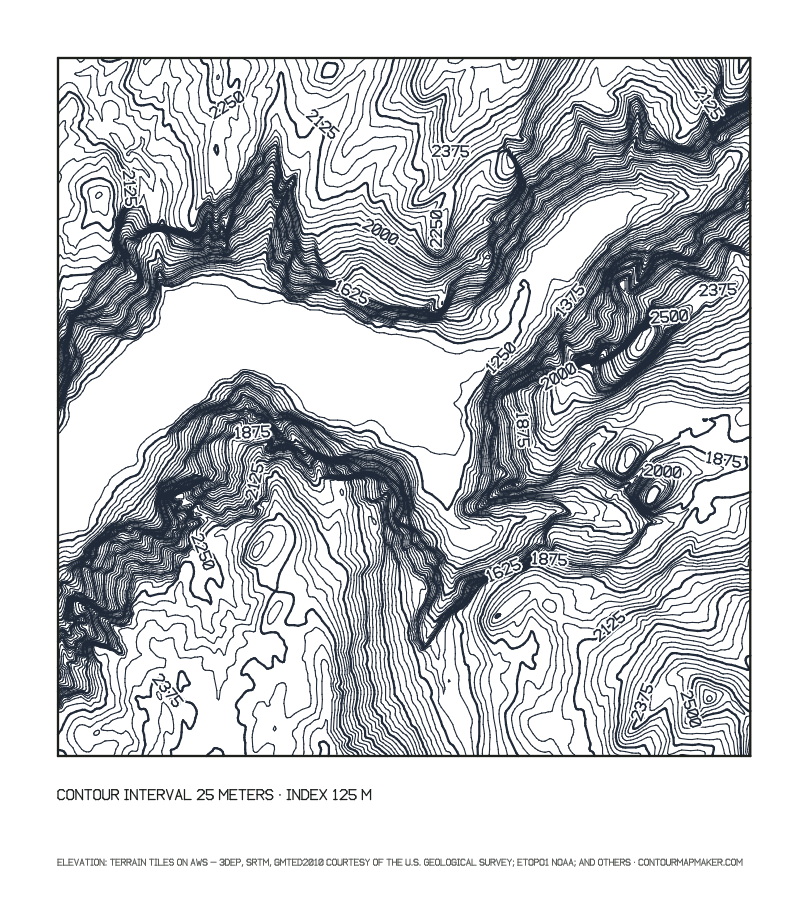 Yosemite Valley and Half Dome: 25 m contour map of Yosemite Valley, California