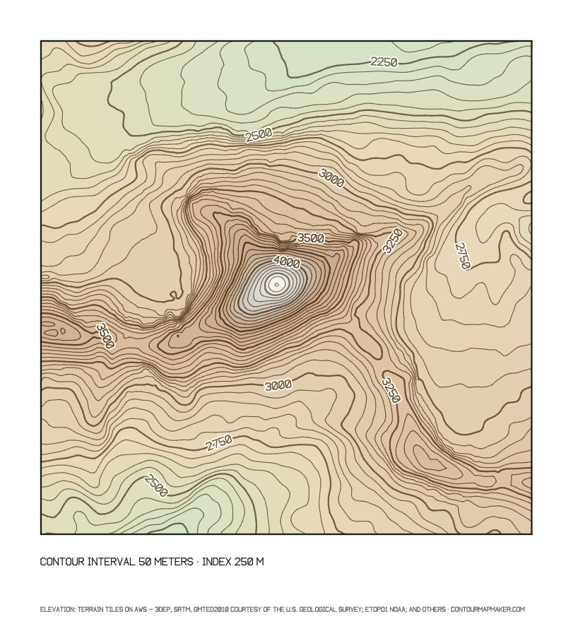 Matterhorn (global coverage): 50 m contour map of Matterhorn, Switzerland