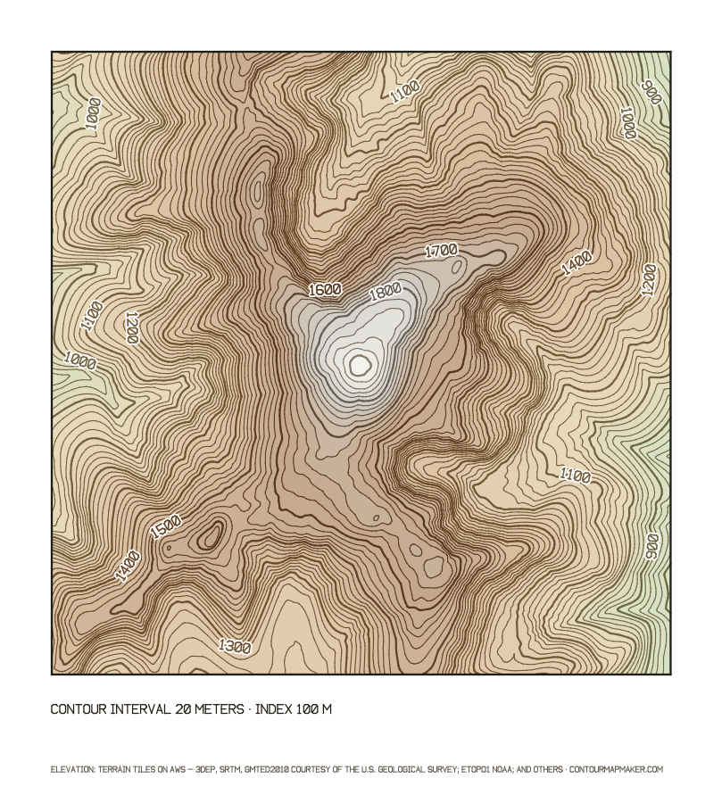 Mount Washington and the Presidentials: 20 m contour map of Mount Washington, New Hampshire