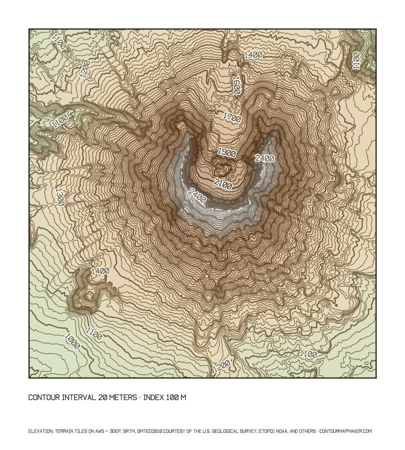 Mount St. Helens poster: 20 m contour map of Mount St. Helens, Washington