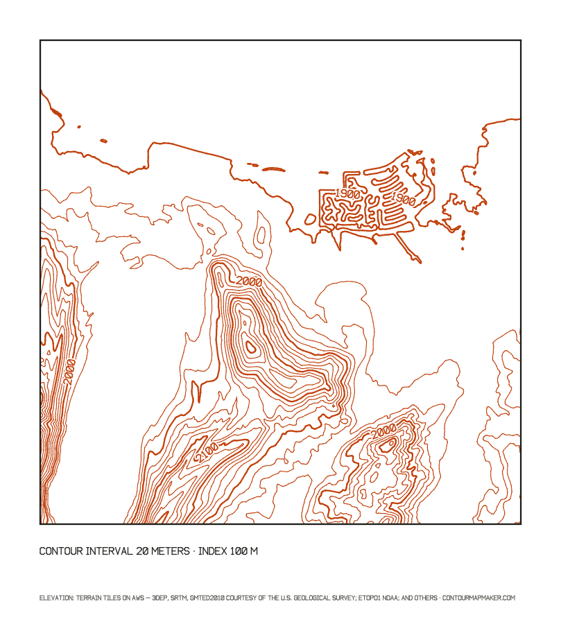 Lake Tahoe south shore: 20 m contour map of South Lake Tahoe, California